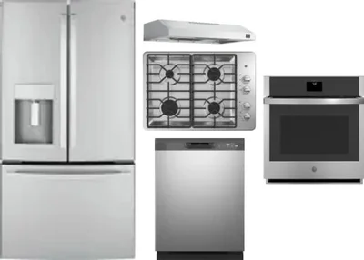5 Piece Package Includes Refrigerator, Cooktop, Wall Oven, Hood And Dishwasher
