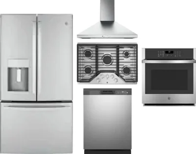 5 Piece Package Includes Refrigerator, Cooktop, Wall Oven, Hood And Dishwasher