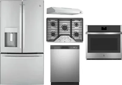 5 Piece Package Includes Refrigerator, Cooktop, Wall Oven, Hood And Dishwasher