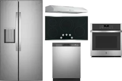 5 Piece Package Includes Refrigerator, Cooktop, Wall Oven, Hood And Dishwasher