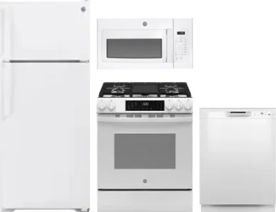 4 Piece Package Includes Refrigerator, Range, Microwave And Dishwasher