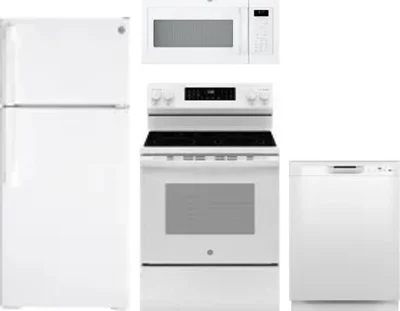 4 Piece Package Includes Refrigerator, Range, Microwave And Dishwasher