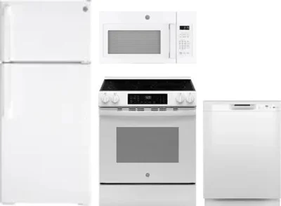 4 Piece Package Includes Refrigerator, Range, Microwave And Dishwasher