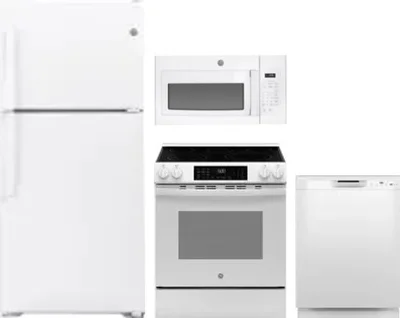 4 Piece Package Includes Refrigerator, Range, Microwave And Dishwasher