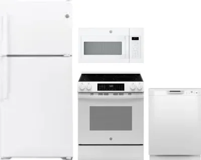 4 Piece Package Includes Refrigerator, Range, Microwave And Dishwasher