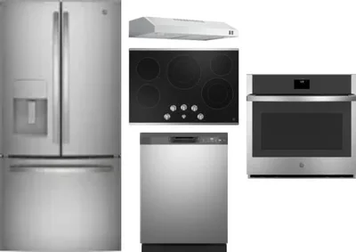 5 Piece Package Includes Refrigerator, Cooktop, Wall Oven, Hood And Dishwasher