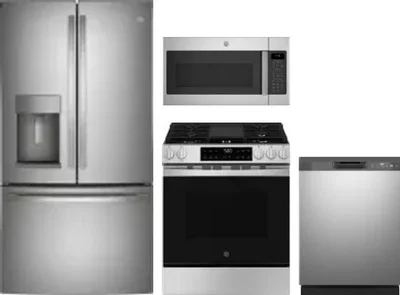 4 Piece Package Includes Refrigerator, Range, Microwave And Dishwasher