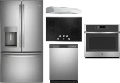 5 Piece Package Includes Refrigerator, Cooktop, Wall Oven, Hood And Dishwasher