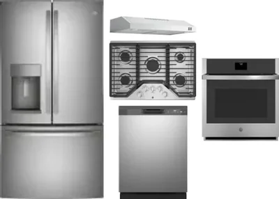 5 Piece Package Includes Refrigerator, Cooktop, Wall Oven, Hood And Dishwasher