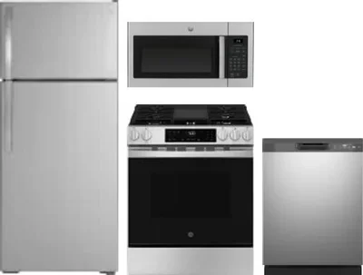 4 Piece Package Includes Refrigerator, Range, Microwave And Dishwasher