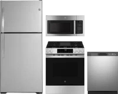 4 Piece Package Includes Refrigerator, Range, Microwave And Dishwasher