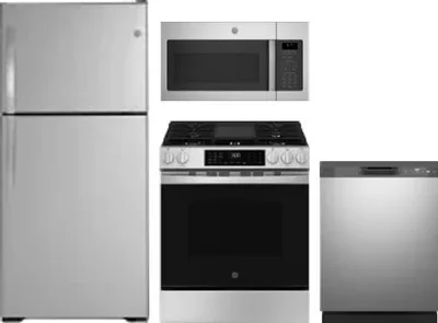 4 Piece Package Includes Refrigerator, Range, Microwave And Dishwasher