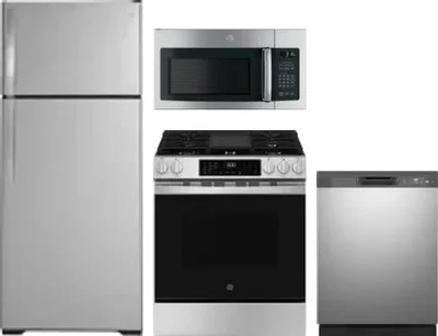 4 Piece Package Includes Refrigerator, Range, Microwave And Dishwasher