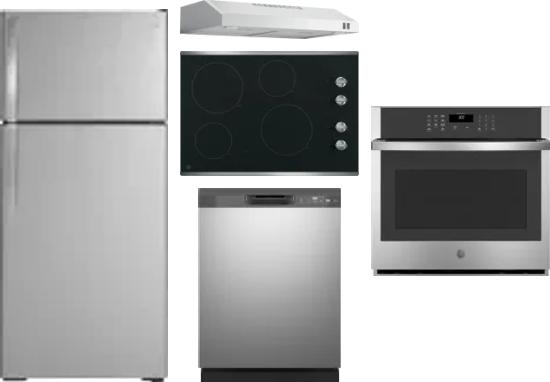 5 Piece Package Includes Refrigerator, Cooktop, Wall Oven, Hood And Dishwasher