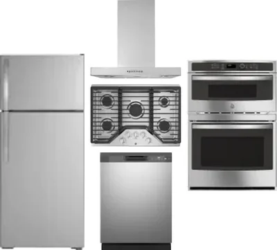 5 Piece Package Includes Refrigerator, Cooktop, Wall Oven, Hood And Dishwasher