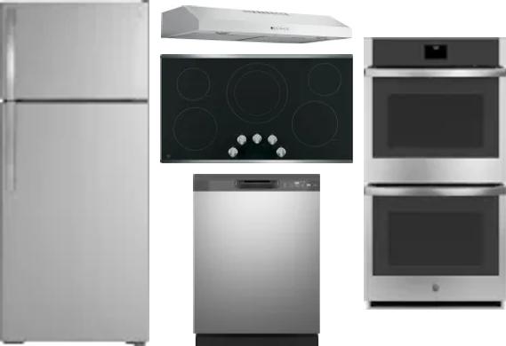 5 Piece Package Includes Refrigerator, Cooktop, Wall Oven, Hood And Dishwasher