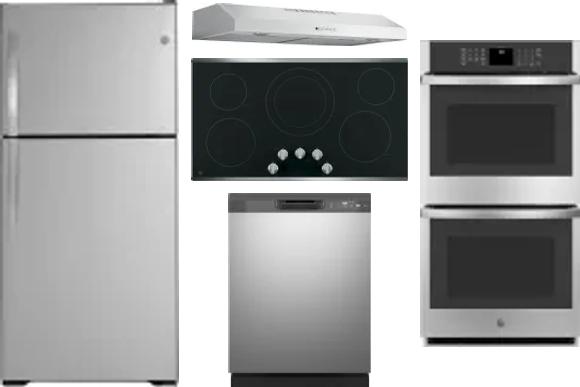 5 Piece Package Includes Refrigerator, Cooktop, Wall Oven, Hood And Dishwasher