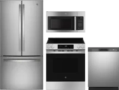 4 Piece Package Includes Refrigerator, Range, Microwave And Dishwasher