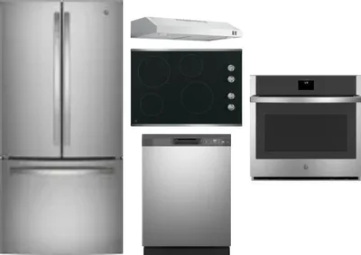 5 Piece Package Includes Refrigerator, Cooktop, Wall Oven, Hood And Dishwasher