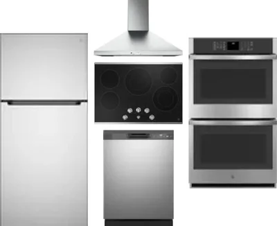 5 Piece Package Includes Refrigerator, Cooktop, Wall Oven, Hood And Dishwasher