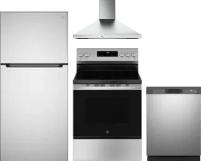 4 Piece Package Includes Refrigerator, Range, Hood And Dishwasher