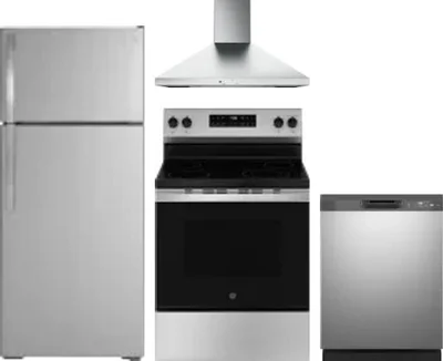 4 Piece Package Includes Refrigerator, Range, Hood And Dishwasher