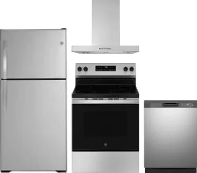 4 Piece Package Includes Refrigerator, Range, Hood And Dishwasher
