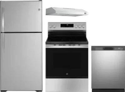 4 Piece Package Includes Refrigerator, Range, Hood And Dishwasher