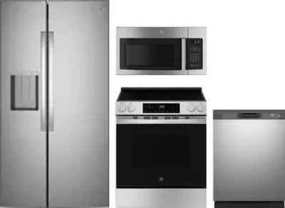4 Piece Package Includes Refrigerator, Range, Microwave And Dishwasher