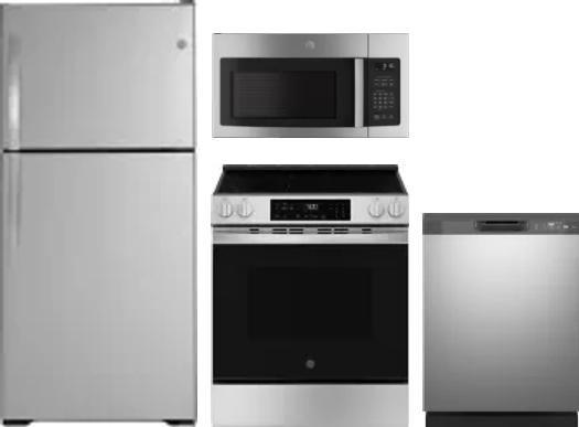 4 Piece Package Includes Refrigerator, Range, Microwave And Dishwasher