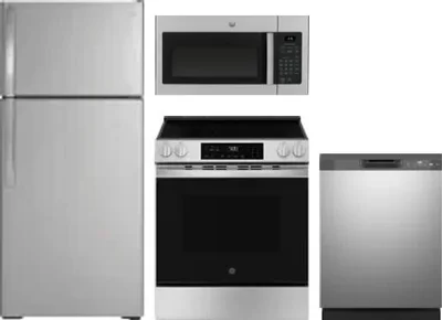 4 Piece Package Includes Refrigerator, Range, Microwave And Dishwasher