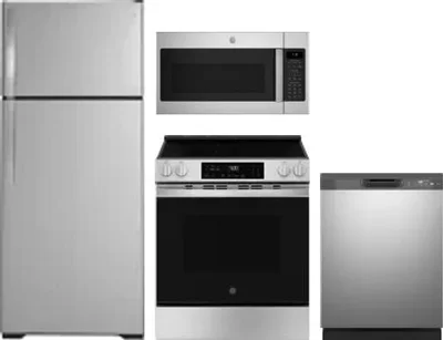 4 Piece Package Includes Refrigerator, Range, Microwave And Dishwasher