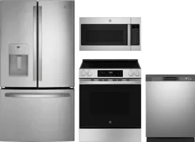 4 Piece Package Includes Refrigerator, Range, Microwave And Dishwasher