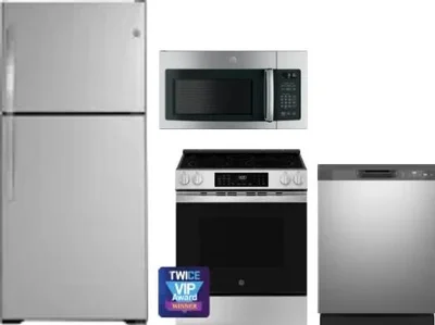4 Piece Package Includes Refrigerator, Range, Microwave And Dishwasher