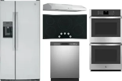 5 Piece Package Includes Refrigerator, Cooktop, Wall Oven, Hood And Dishwasher