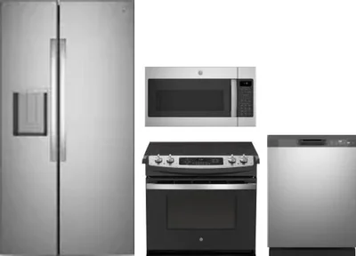 4 Piece Package Includes Refrigerator, Range, Microwave And Dishwasher