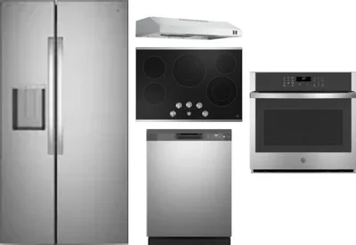 5 Piece Package Includes Refrigerator, Cooktop, Wall Oven, Hood And Dishwasher