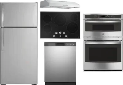 5 Piece Package Includes Refrigerator, Cooktop, Wall Oven, Hood And Dishwasher