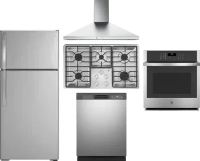 5 Piece Package Includes Refrigerator, Cooktop, Wall Oven, Hood And Dishwasher