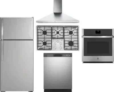 5 Piece Package Includes Refrigerator, Cooktop, Wall Oven, Hood And Dishwasher