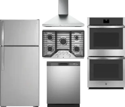 5 Piece Package Includes Refrigerator, Cooktop, Wall Oven, Hood And Dishwasher