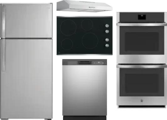 5 Piece Package Includes Refrigerator, Cooktop, Wall Oven, Hood And Dishwasher