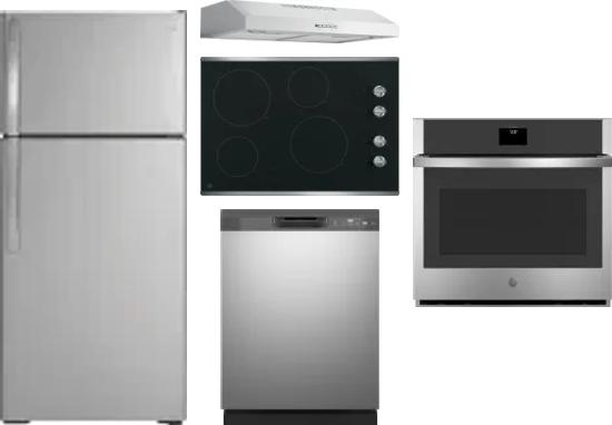 5 Piece Package Includes Refrigerator, Cooktop, Wall Oven, Hood And Dishwasher