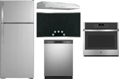 5 Piece Package Includes Refrigerator, Cooktop, Wall Oven, Hood And Dishwasher