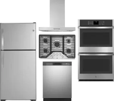 5 Piece Package Includes Refrigerator, Cooktop, Wall Oven, Hood And Dishwasher