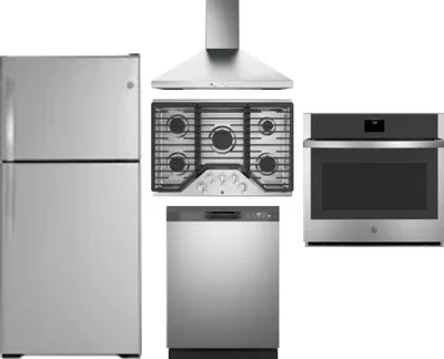 5 Piece Package Includes Refrigerator, Cooktop, Wall Oven, Hood And Dishwasher