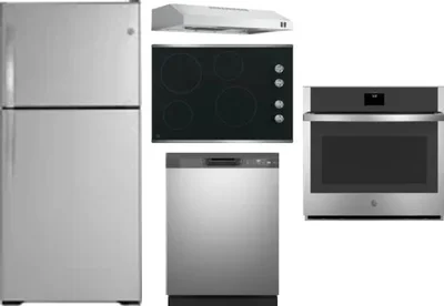 5 Piece Package Includes Refrigerator, Cooktop, Wall Oven, Hood And Dishwasher