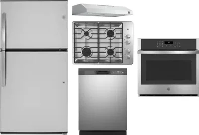 5 Piece Package Includes Refrigerator, Cooktop, Wall Oven, Hood And Dishwasher