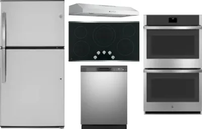 5 Piece Package Includes Refrigerator, Cooktop, Wall Oven, Hood And Dishwasher