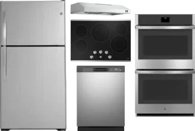 5 Piece Package Includes Refrigerator, Cooktop, Wall Oven, Hood And Dishwasher